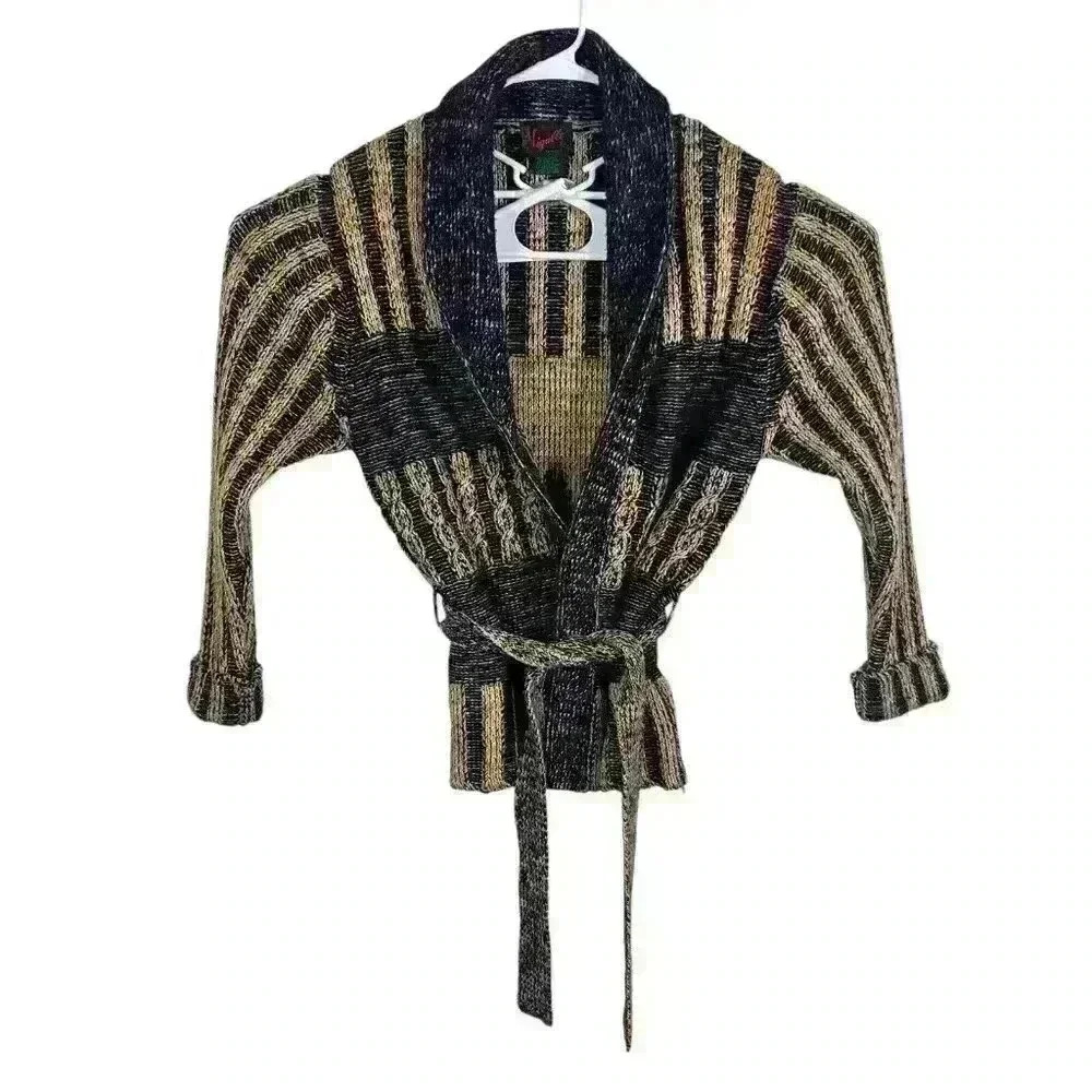 Vintage Sigallo 90s Womens Large Blue Brown Fair Isle Casual Cardigan‎ Sweater
